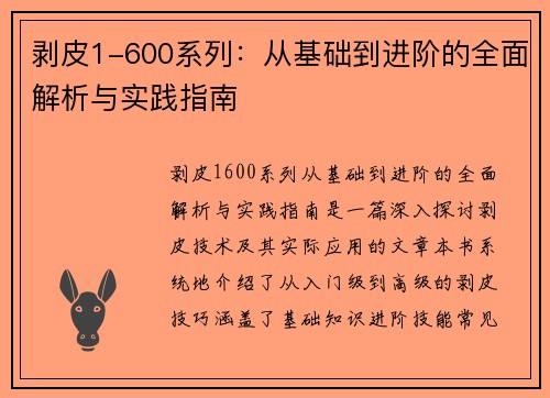 剥皮1-600系列：从基础到进阶的全面解析与实践指南